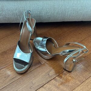 STAUD Silver Platform Sandals